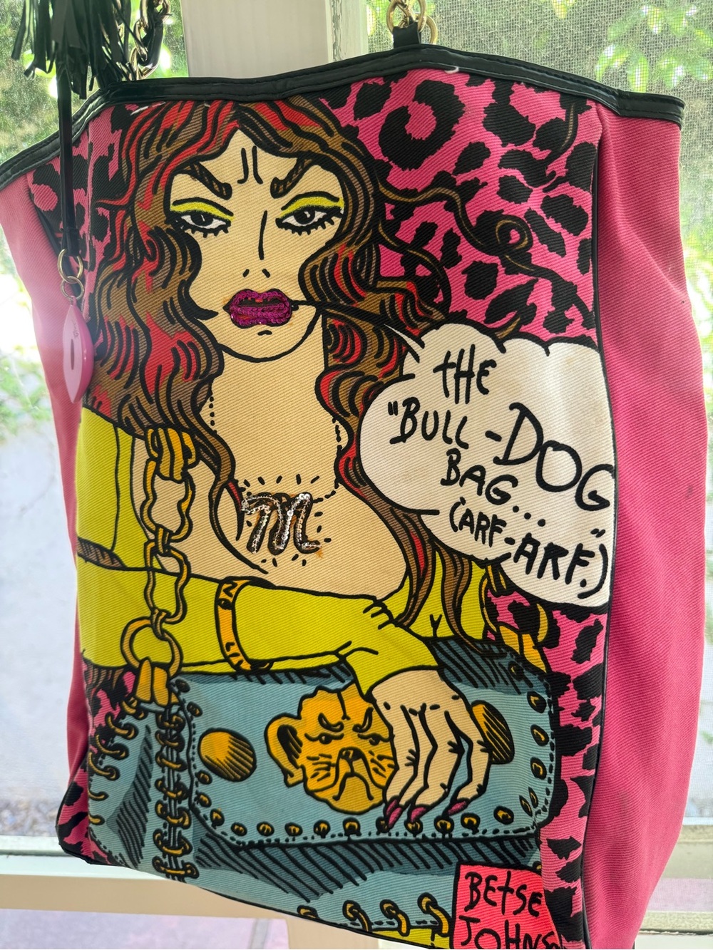 Vintage Y2K Indie Sleaze Betsey Johnson Betseyville Bulldog Tote with Charms - Picture 7 of 16